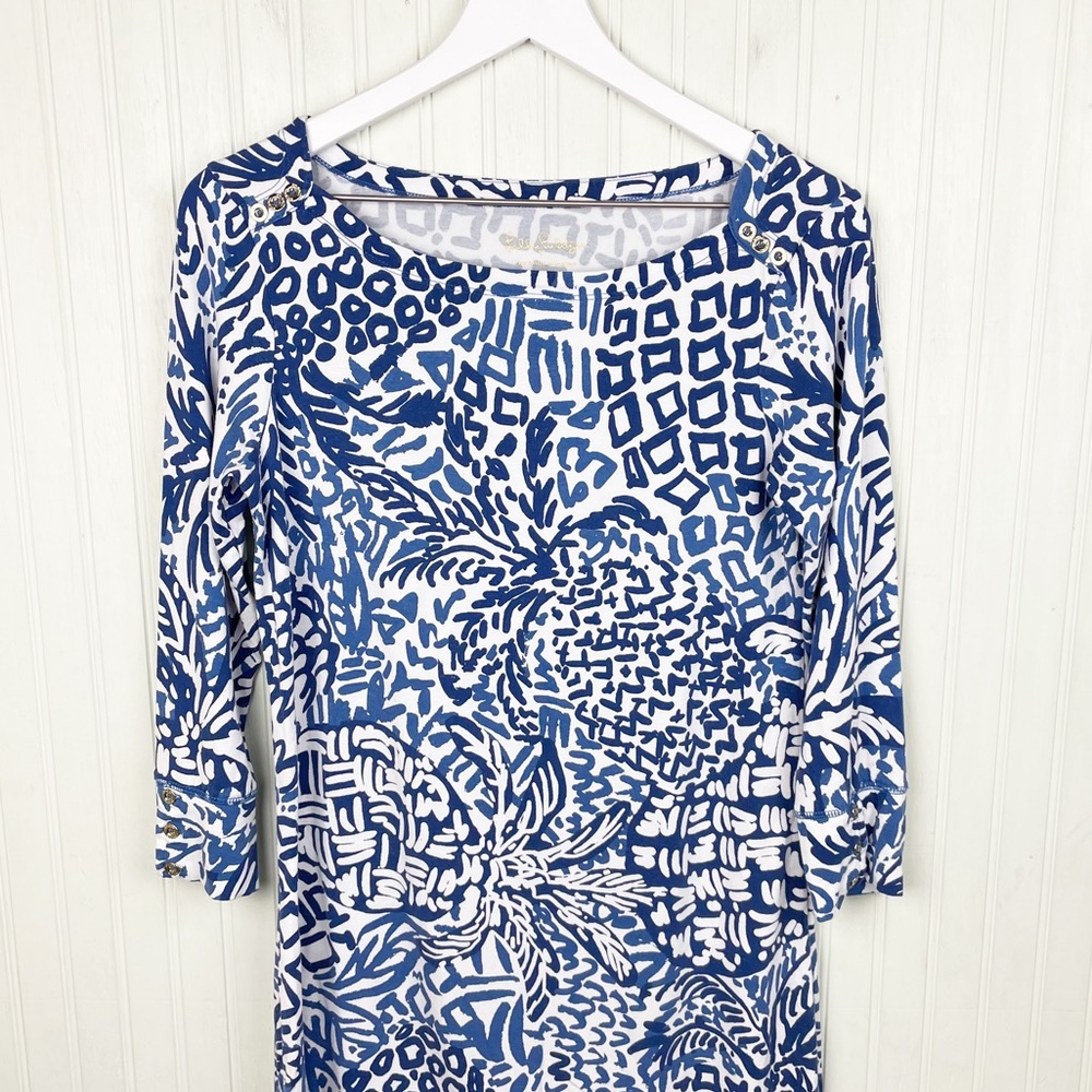 Lilly Pulitzer Sophie Dress Size Medium Indigo Home Slice Blue Pineapple Print - Picture 4 of 9